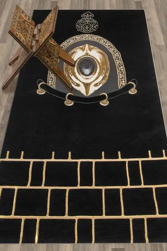 Digitally Printed Washable Stylish Design Prayer Rug Prayer Mat 70x130cm, Prayer Rug-49-black,-BLACK - 6