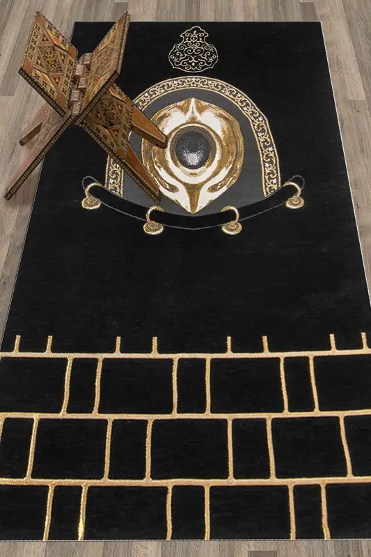 Digitally Printed Washable Stylish Design Prayer Rug Prayer Mat 70x130cm, Prayer Rug-49-black,-BLACK - 6