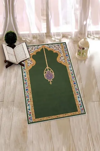 Digitally Printed Washable Stylish Motif Prayer Rug 70x130 Cm - GREEN - 3