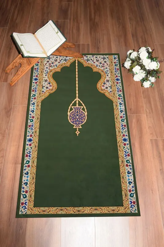 Digitally Printed Washable Stylish Motif Prayer Rug 70x130 Cm - GREEN - 6