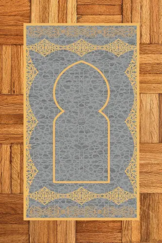 Digitally Printed Washable Stylish Motif Prayer Rug 70x130 Cm, Prayer Rug-16-gray,-GRAY - 6
