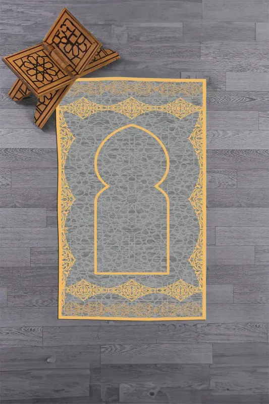Digitally Printed Washable Stylish Motif Prayer Rug 70x130 Cm, Prayer Rug-16-gray,-GRAY - 8