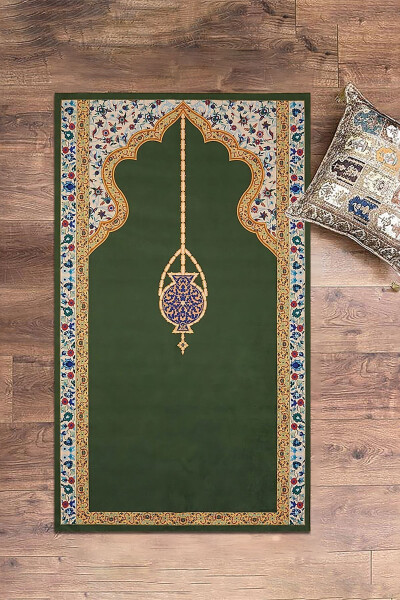 Digitally Printed Washable Stylish Patterned Prayer Rug 70x130 Cm, Rug-18-green - 1