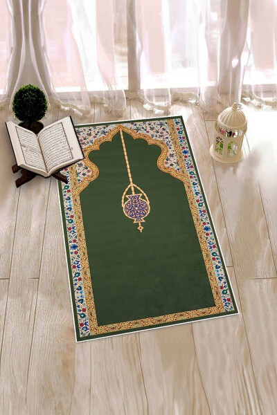 Digitally Printed Washable Stylish Patterned Prayer Rug 70x130 Cm, Rug-18-green - 2