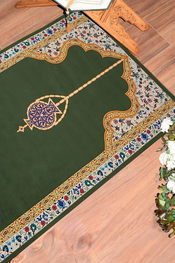 Digitally Printed Washable Stylish Patterned Prayer Rug 70x130 Cm, Rug-18-green - 4