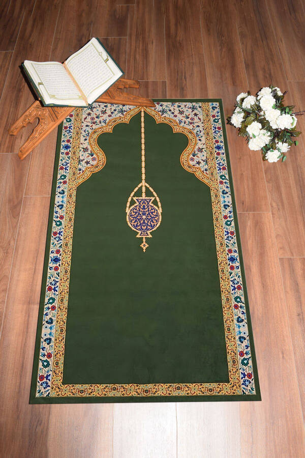 Digitally Printed Washable Stylish Patterned Prayer Rug 70x130 Cm, Rug-18-green - 5