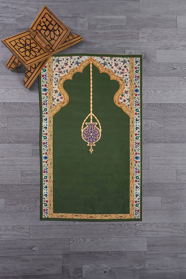 Digitally Printed Washable Stylish Patterned Prayer Rug 70x130 Cm, Rug-18-green - 8