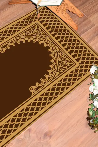 Digitally Printed Washable Wipeable Modern Prayer Rug 70x130 cm, SECCADE-7-BROWN,-BROWN - 6