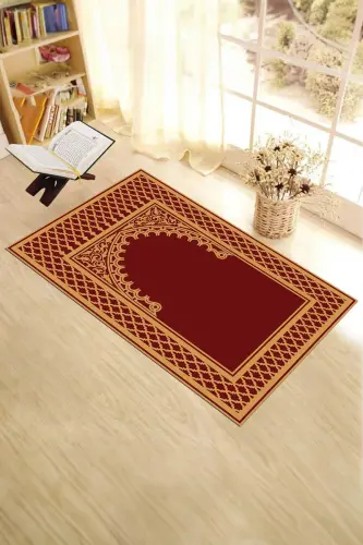 Digitally Printed Washable Wipeable Modern Prayer Rug 70x130 cm. , SECCADE-7-KIRMIZI,-KIRMIZI 