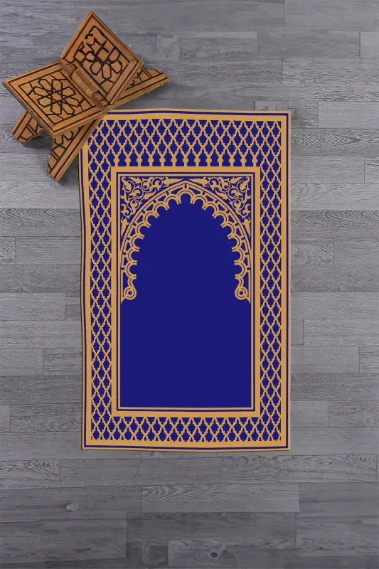 Digitally Printed Washable Wipeable Modern Prayer Rug Prayer Rug 70x130 cm. , SECCADE-7-MAVI,-MAVI - 2