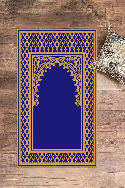 Digitally Printed Washable Wipeable Modern Prayer Rug Prayer Rug 70x130 cm. , SECCADE-7-MAVI,-MAVI - 3