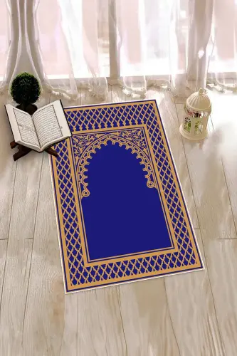 Digitally Printed Washable Wipeable Modern Prayer Rug Prayer Rug 70x130 cm. , SECCADE-7-MAVI,-MAVI - 4