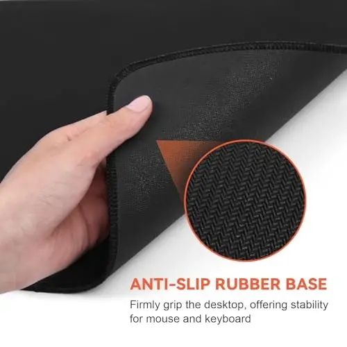 DIGSOM Black Mouse Pad Gaming Keyboard Pad 31.5 x 11.8 in Large Computer Mouse Pad with Anti-Slip Rubber Base and Stitched Edges, Extended Mouse Mat for Gaming Working - 5