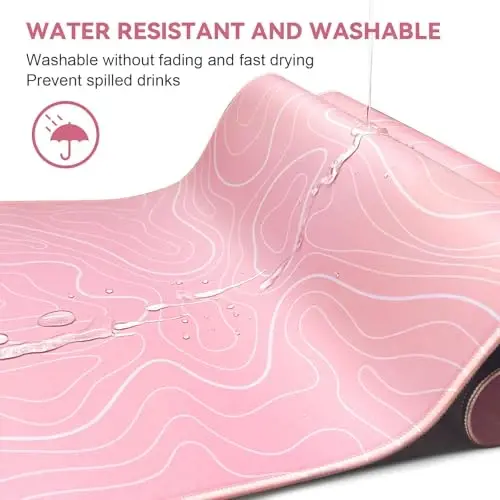 DIGSOM Gaming Mouse Pad 31.5 x 11.8in Large Mouse Pad with Anti-Slip Rubber Base（Pink with White Topographic Line） - 6