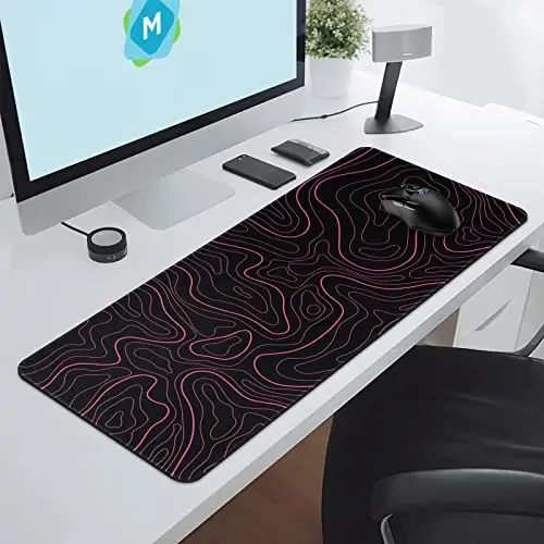 DIGSOM Mouse Pad Gaming Mousepad 31.5 x 11.8 in Large Mouse Pad for Keyboard and Mouse with Anti-Slip Rubber Base, Keyboard Pad XL Mouse Mat for Home and Office(Black with Red Topographic Line) - 4