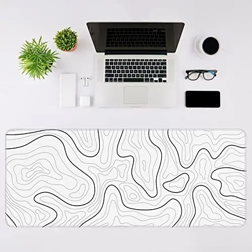 DIGSOM Mouse Pad Gaming Mousepad 31.5 x 11.8 in Large Mouse Pad for Keyboard and Mouse with Anti-Slip Rubber Base, Keyboard Pad XL Mouse Mat for Home and Office(White with Black Topographic Line) - 3