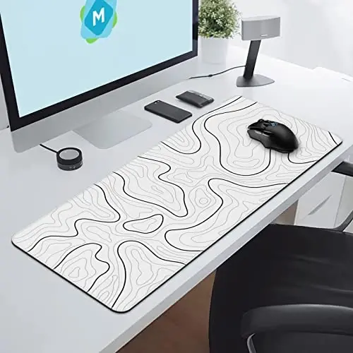 DIGSOM Mouse Pad Gaming Mousepad 31.5 x 11.8 in Large Mouse Pad for Keyboard and Mouse with Anti-Slip Rubber Base, Keyboard Pad XL Mouse Mat for Home and Office(White with Black Topographic Line) - 4