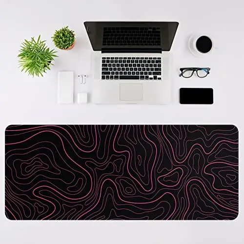 DIGSOM Mouse Pad Gaming Mousepad 31.5 x 11.8 in Large Mouse Pad for Keyboard and Mouse with Anti-Slip Rubber Base, Keyboard Pad XL Mouse Mat for Home and Office(Black with Red Topographic Line) - 3