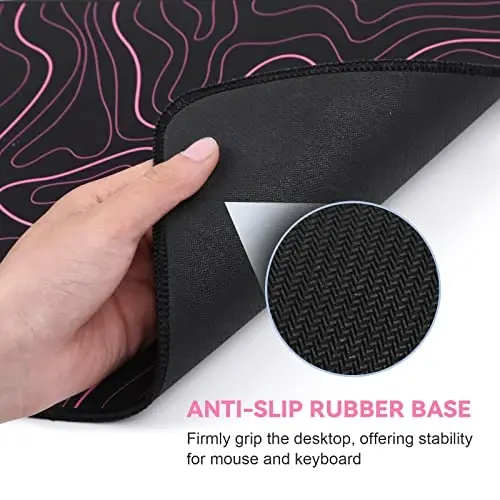 DIGSOM Mouse Pad Gaming Mousepad 31.5 x 11.8 in Large Mouse Pad for Keyboard and Mouse with Anti-Slip Rubber Base, Keyboard Pad XL Mouse Mat for Home and Office(Black with Red Topographic Line) - 6