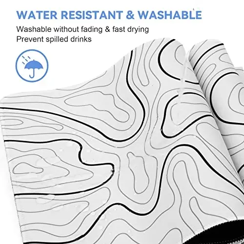 DIGSOM Mouse Pad Gaming Mousepad 31.5 x 11.8 in Large Mouse Pad for Keyboard and Mouse with Anti-Slip Rubber Base, Keyboard Pad XL Mouse Mat for Home and Office(White with Black Topographic Line) - 5