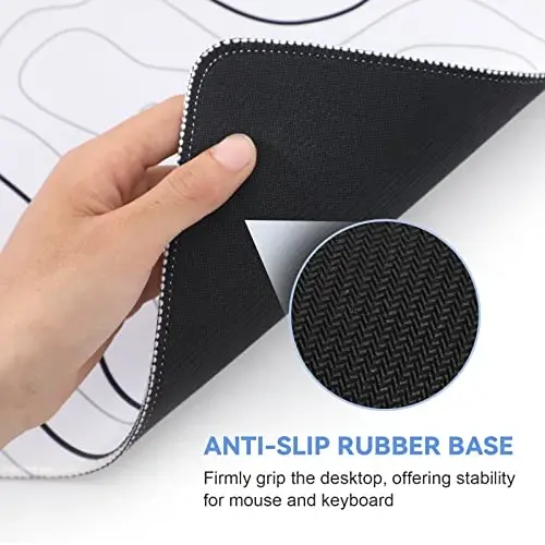 DIGSOM Mouse Pad Gaming Mousepad 31.5 x 11.8 in Large Mouse Pad for Keyboard and Mouse with Anti-Slip Rubber Base, Keyboard Pad XL Mouse Mat for Home and Office(White with Black Topographic Line) - 6