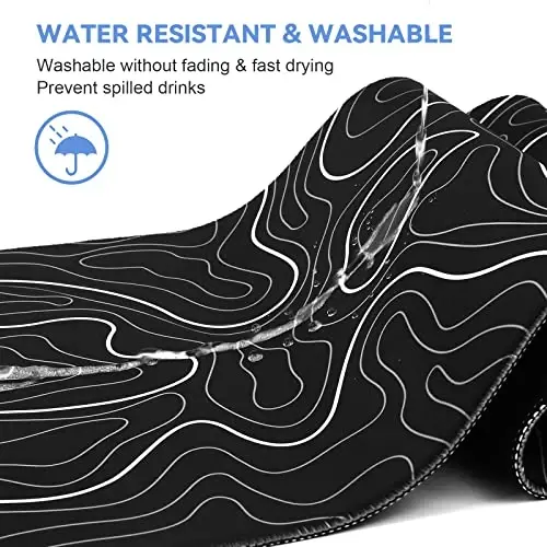 DIGSOM Mouse Pad Gaming Mousepad 31.5 x 11.8in Large Mouse Pad for Keyboard and Mouse with Anti-Slip Rubber Base, Keyboard Pad XL Mouse Mat for Home and Office（Black with White Topographic Line） - 6