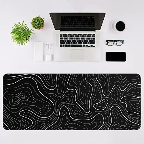 DIGSOM Mouse Pad Gaming Mousepad 31.5 x 11.8in Large Mouse Pad for Keyboard and Mouse with Anti-Slip Rubber Base, Keyboard Pad XL Mouse Mat for Home and Office（Black with White Topographic Line） - 3