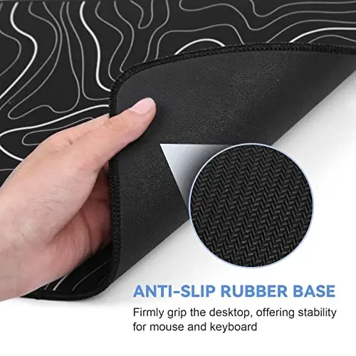 DIGSOM Mouse Pad Gaming Mousepad 31.5 x 11.8in Large Mouse Pad for Keyboard and Mouse with Anti-Slip Rubber Base, Keyboard Pad XL Mouse Mat for Home and Office（Black with White Topographic Line） - 5