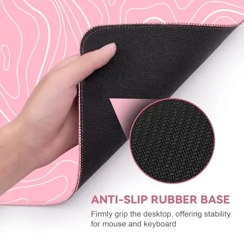 DIGSOM Gaming Mouse Pad 31.5 x 11.8in Large Mouse Pad with Anti-Slip Rubber Base（Pink with White Topographic Line） - 5