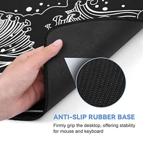 DIGSOM Gaming Mouse Pad - Large 31.5 x 11.8 in Black and White with Stitching Edges, Non-Slip Rubber Base Large Mouse Mat and Keyboard Pad (Sea Wave) - 6
