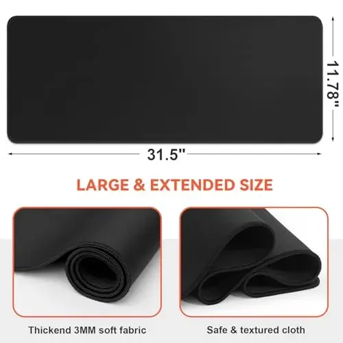DIGSOM Black Mouse Pad Gaming Keyboard Pad 31.5 x 11.8 in Large Computer Mouse Pad with Anti-Slip Rubber Base and Stitched Edges, Extended Mouse Mat for Gaming Working - DIGSOM (1)
