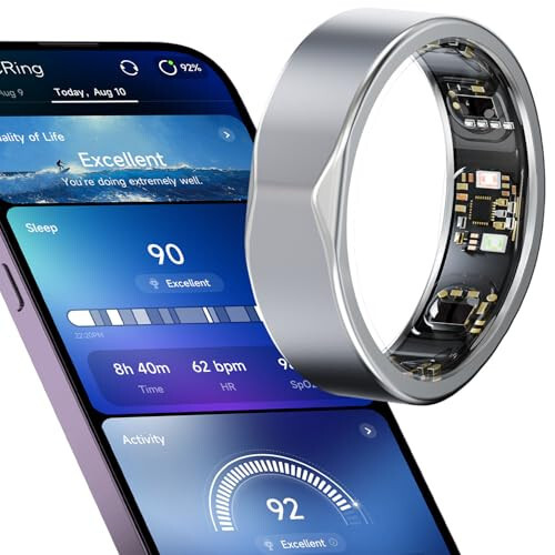 DIIKEN JCRing Smart Ring Fitness Tracker, Sleep Tracking Wearable, Accurate Monitoring of Pedometer, Heart, Temperature, Titanium Ring with Charging Case, APP for iOS & Android (Size 11) - 1