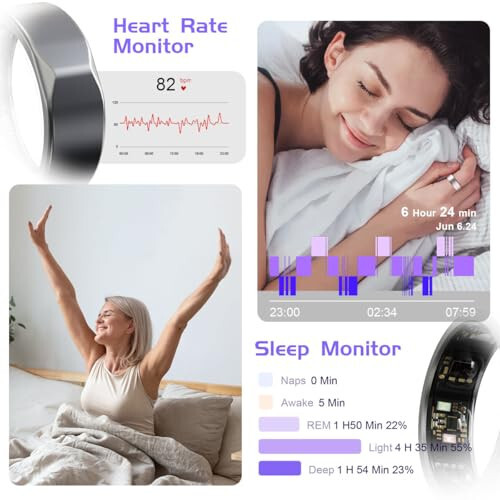 DIIKEN JCRing Smart Ring Fitness Tracker, Sleep Tracking Wearable, Точное отслеживание шагомера, сердечного ритма, температуры, титановое кольцо с зарядным футляром, приложение для iOS и Android (размер 11) - 4