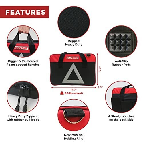 BLIKZONE Red Car Emergency Kit for Vehicles Road Trip, with All The Essentials as Flat Tire Repair, Jumper Cables, Digital Air Compressor, Multitool and All The Car Safety Accessories - 3