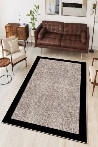 Dijital Baskı Jüt-hasır Yıkanabilir Kaymaz Taban Salon Halısı Mutfak Halısı Koridor Halısı Yolluk-siyah - 1