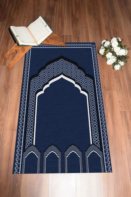 Dijital Baskılı Minber Motifli Yıkanabilir Motifli 70x130 Namazlık Seccade - MAVİ - 2