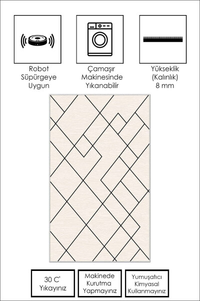 Dijital Baskı Yıkanabilir Kaymaz Taban Bej Salon Halısı Mutfak Halısı Yolluk - 7