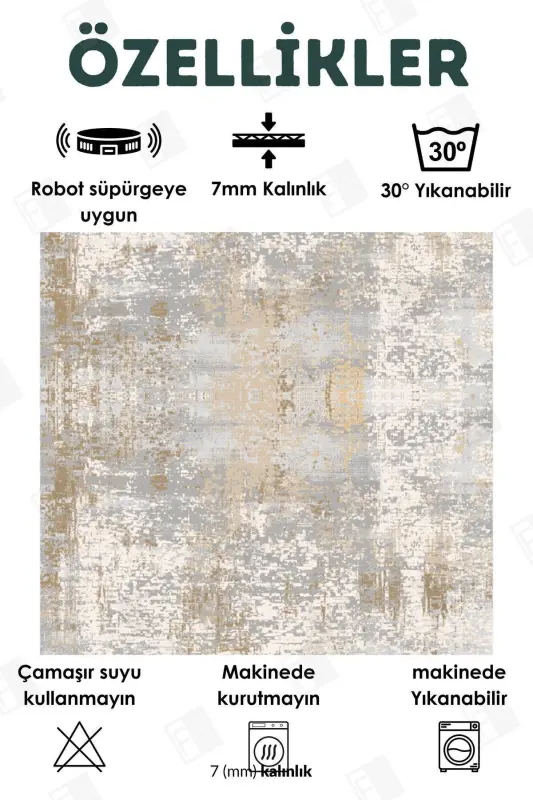 Dijital Baskı Yıkanabilir Kaymaz Taban Dekoratif Salon Halısı Mutfak Halısı (4) - karemavi - 4