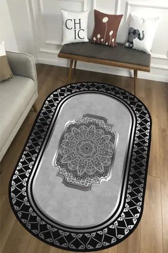 Dijital Baskı Yıkanabilir Kaymaz Taban Dekoratif Salon Mutfak Halısı Yolluk - gri 