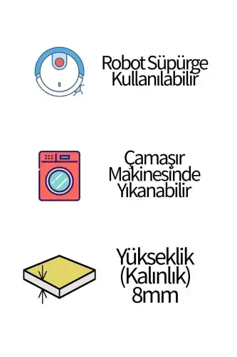 Dijital Baskı Yıkanabilir Kaymaz Taban Dekoratif Salon Mutfak Halısı Yolluk-griOval - 4