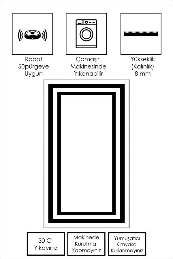 Dijital Baskı Yıkanabilir Kaymaz Taban Leke Tutmaz Beyaz Mutfak Halısı Salon Halısı Ve Yolluk - 5