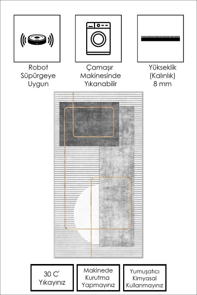 Dijital Baskı Yıkanabilir Kaymaz Taban Leke Tutmaz Gri Mutfak Halısı Salon Halısı Ve Yolluk - 5