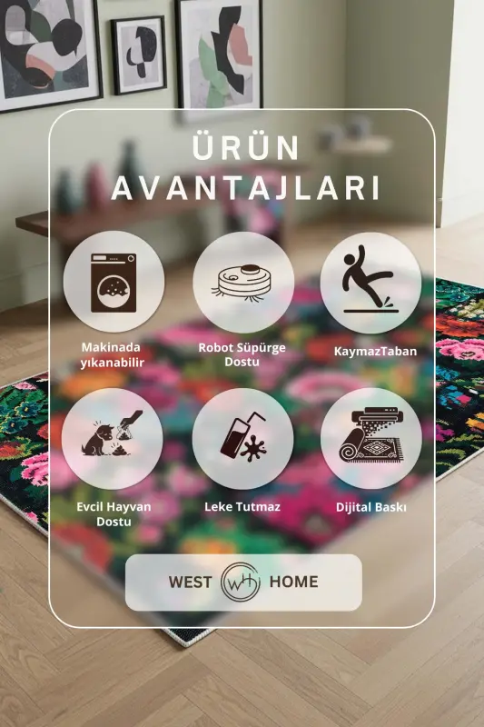 Dijital Baskı Yıkanabilir Kaymaz Taban Leke Tutmaz Mutfak Halısı Salon Halısı Ve Yolluk - renkli - 3