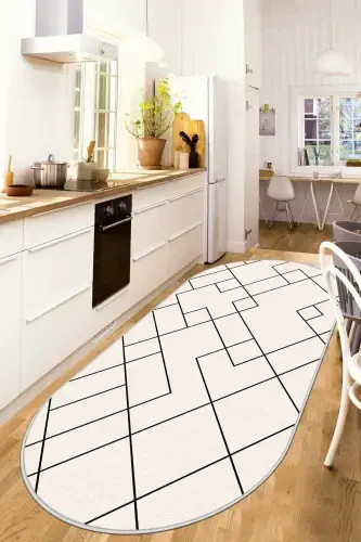 Dijital Baskı Yıkanabilir Kaymaz Taban Leke Tutmaz Oval Mutfak Halısı Salon Halısı Ve Yolluk-bej - 1