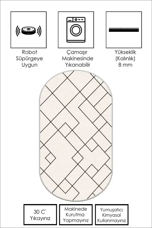 Dijital Baskı Yıkanabilir Kaymaz Taban Leke Tutmaz Oval Mutfak Halısı Salon Halısı Ve Yolluk-bej - 2