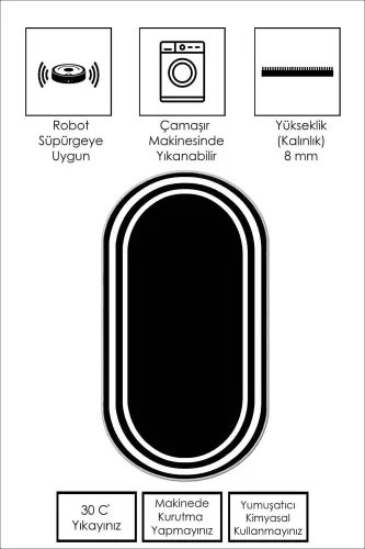 Dijital Baskı Yıkanabilir Kaymaz Taban Leke Tutmaz Oval Mutfak Halısı Salon Halısı Ve Yolluk - siyah-oval - 2