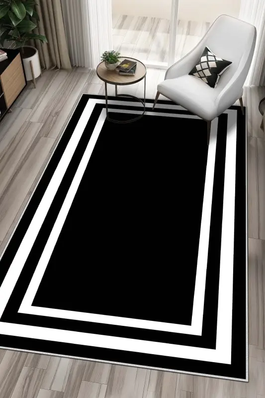 Dijital Baskı Yıkanabilir Kaymaz Taban Leke Tutmaz Siyah Mutfak Halısı Salon Halısı Ve Yolluk-siyah - WEST HOME