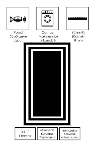 Dijital Baskı Yıkanabilir Kaymaz Taban Leke Tutmaz Siyah Mutfak Halısı Salon Halısı Ve Yolluk-siyah - WEST HOME (1)