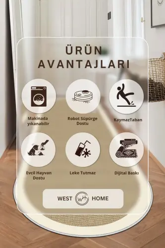 Dijital Baskı Yıkanabilir Kaymaz Taban Oval Mutfak Halısı Salon Halısı Ve Yolluk - bej-oval - 3