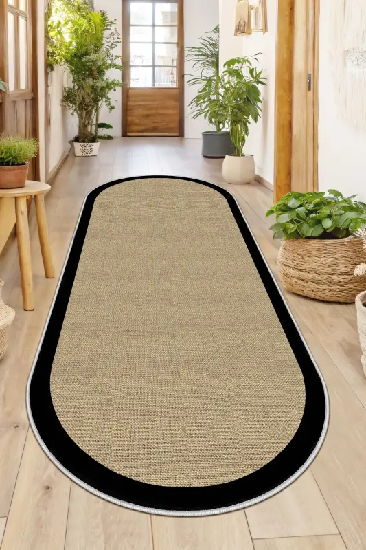 Dijital Baskı Yıkanabilir Kaymaz Taban Oval Mutfak Halısı Salon Halısı Ve Yolluk - siyah-oval - 2
